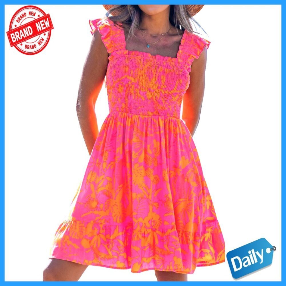 Sleeveless A-Line Mini Dress, Square Neck, Flowy Summer Casual